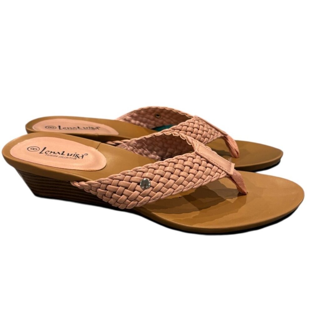 Lena Luisa Braided Flip Flops | Wedge Thong Sandals | Peach NWB |‎ Women’s 8 - Picture 4 of 5